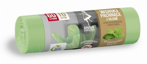 AZ WORKI NA ŚMIECI Z USZAMI MIĘTOWE 60L 10SZT PROMO